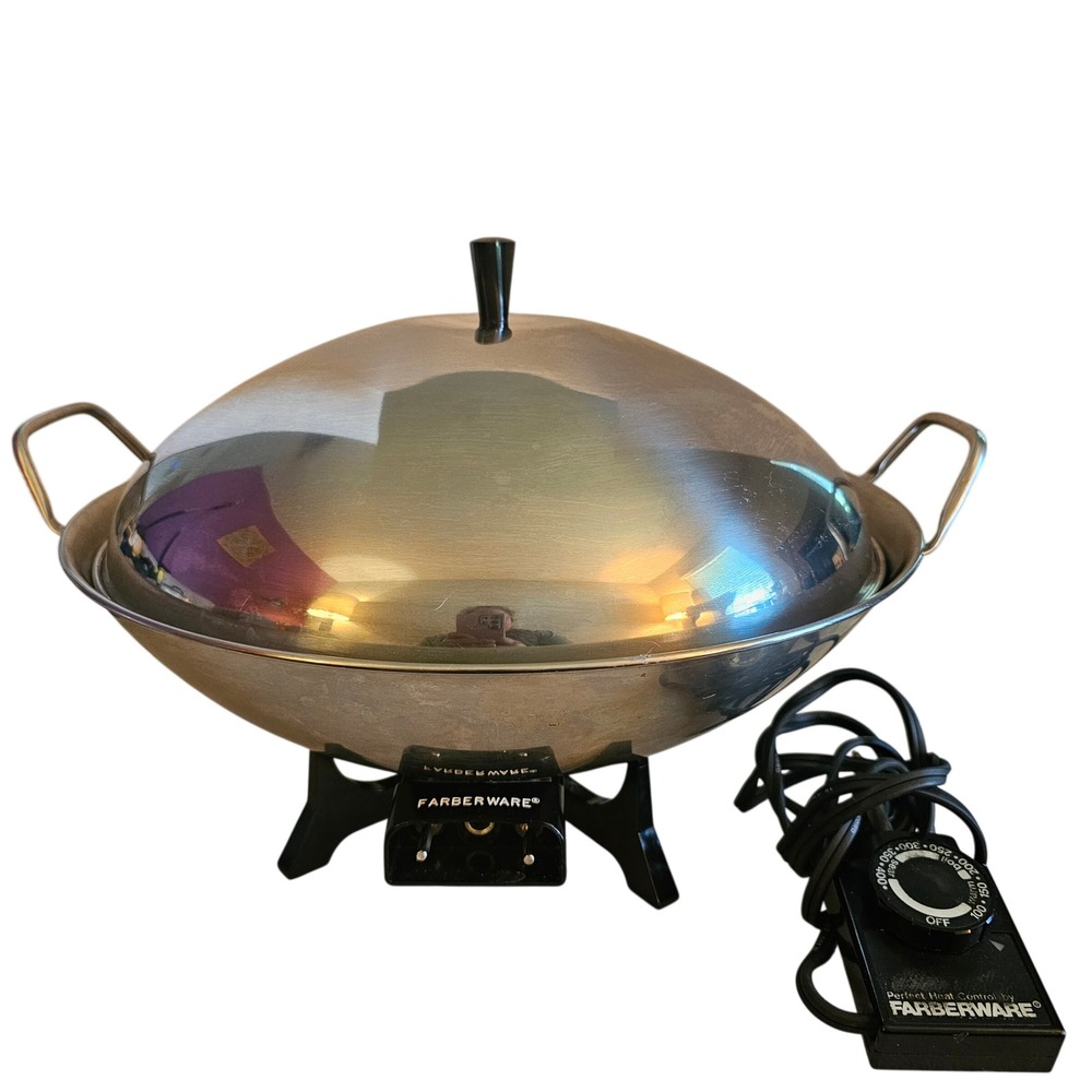 MCM 70s Farberware Electric Wok Model 303 Stainless Steel 1000W USA Working